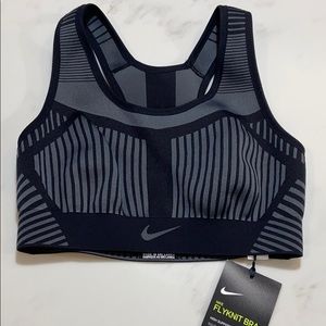 NIKE FLYKNIT BRA XS NWT BLACK GRAY HIGH SUPPORT